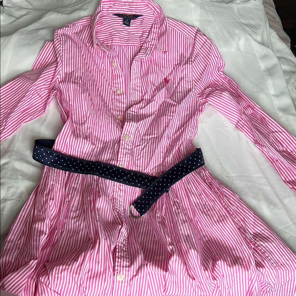 Pink Striped Button-Up Dress with Belt - Picture 3 of 3
